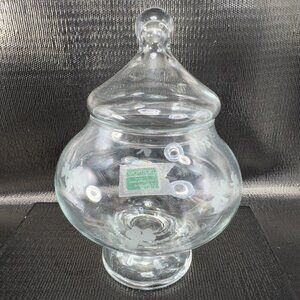 Eamon Glass Clear Glass Apothecary Jar Container With Lid Etched Clover Leafs